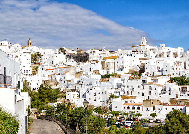 White buildings of Vejer de la Frontera (pueblo blanco) on a sunny day.